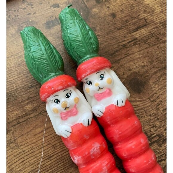 Vintage Kitsch Easter Bunny & Carrot Candle 2 Rabbit 10" Tapers Holiday Decor - Picture 5 of 10